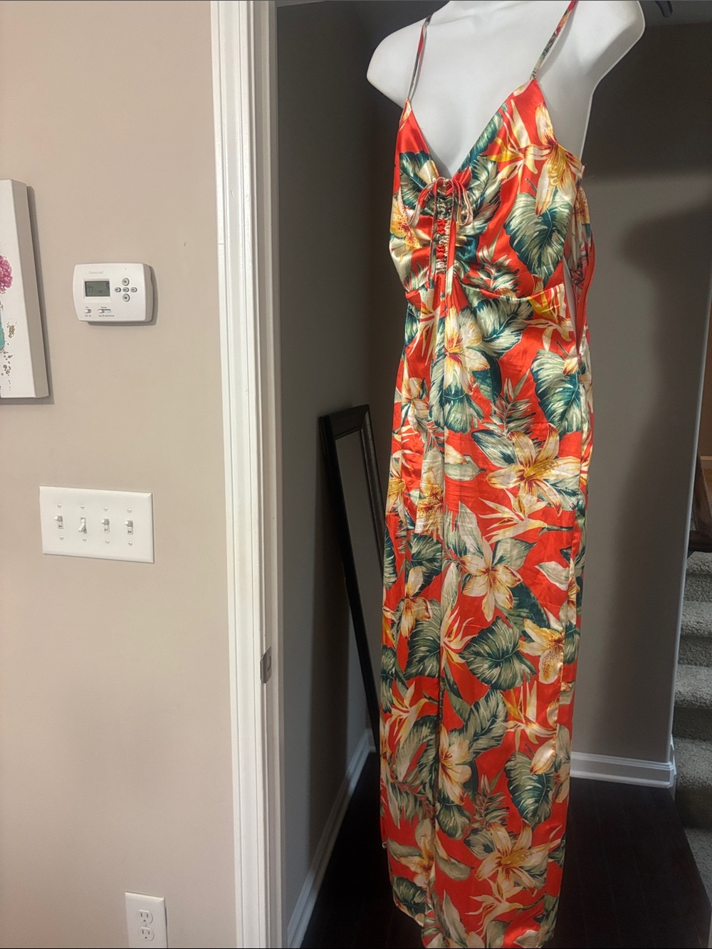 Haute Monde Orange Tropical Floral Maxi Jumpsuit
